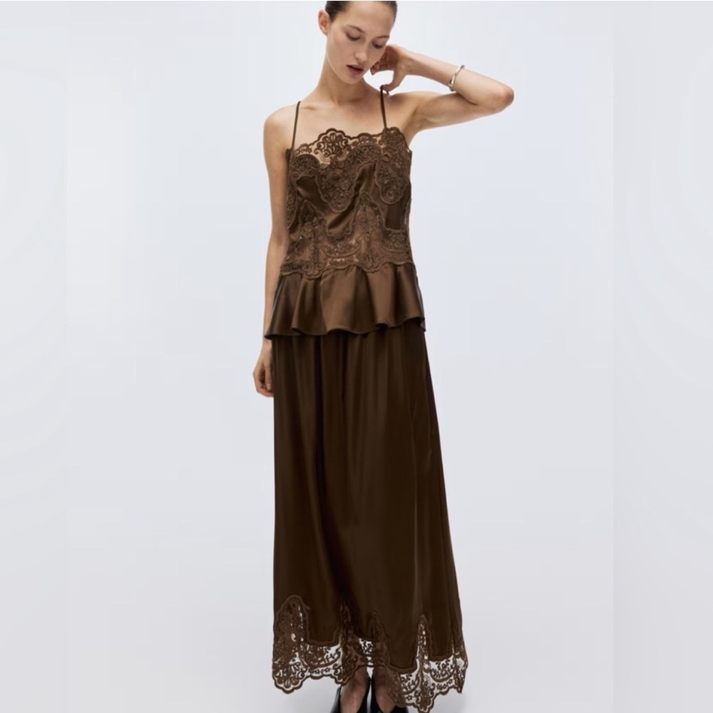 H&M Brown Lace Trim Inset Set